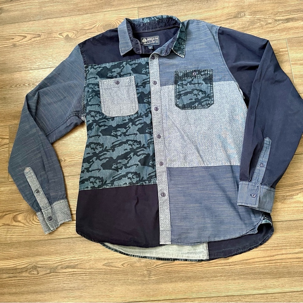 American Rag Multi-Blue Patchwork Shirt L